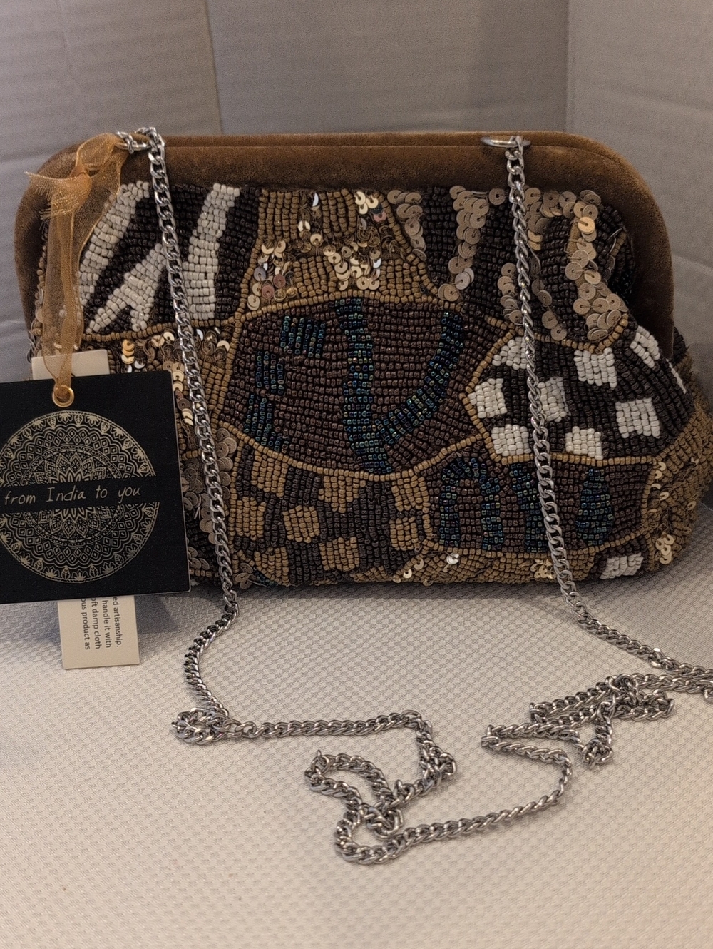 From India To You Beaded Brown & Gold Crossbody Evening Bag